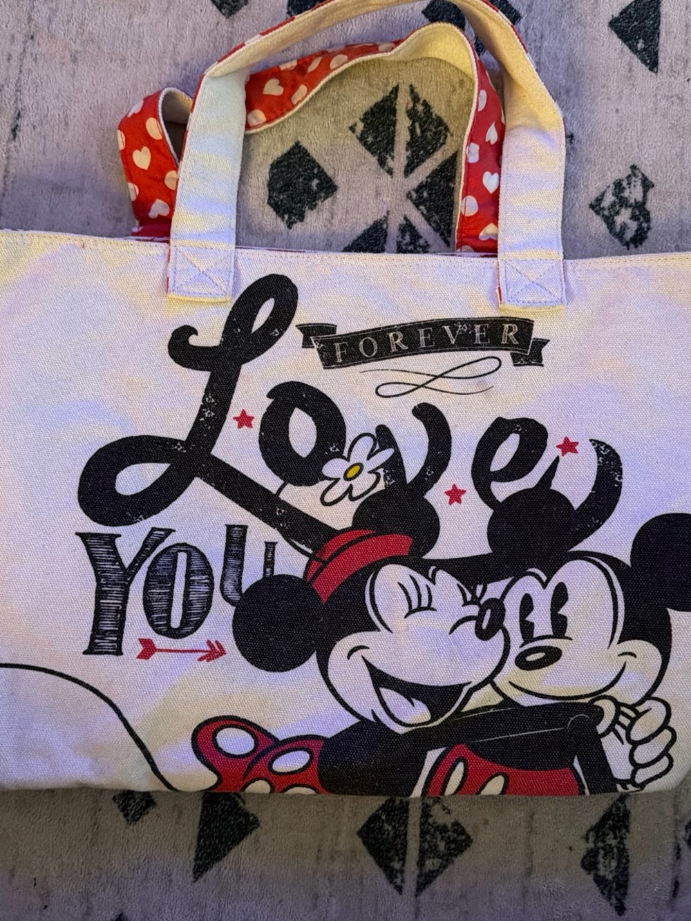 Disney Love Mickey & Minnie Canvas Tote Bag in White and Red